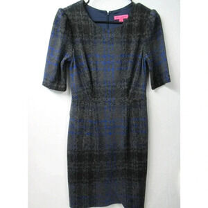 Betsey Johnson Dress Woman's Size 4 Plaid Asymmetrical Hemline Blue Black